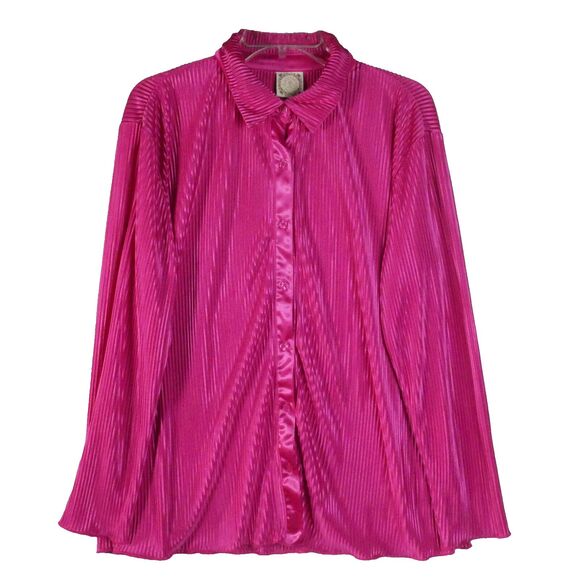 Truself Tops - Truself Women Size XL Pink Ribbed Long Sleeve Blouse Button Up Polyester